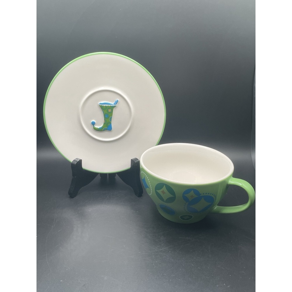 Starbucks Holiday 2006 Mug Saucer Set 12 fl. oz. Coffee‎ Tea Plate Green Blue